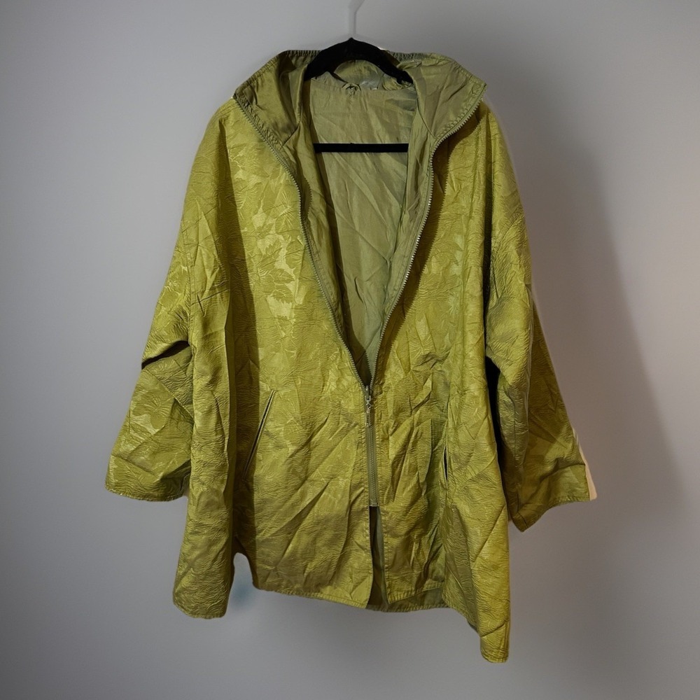 Mycra Pac 1 Green Leaves Art-to-Wear Reversible A-Line Full Raincoat Jacket